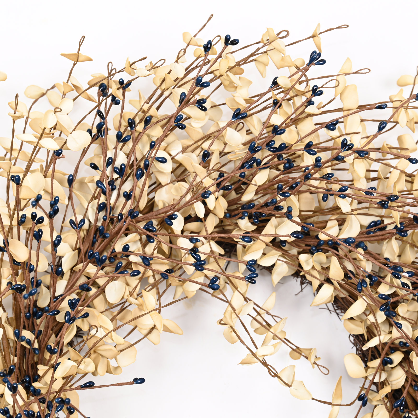 24" Grass, Berry, Twig Thanksgiving Wreath, Blue