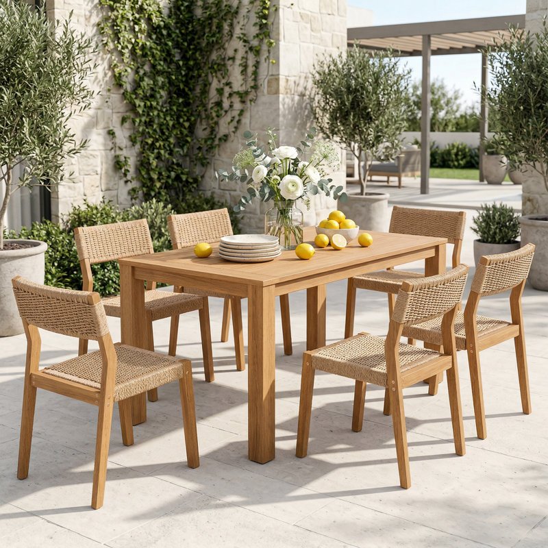 7- Piece Outdoor Dining Set With Wood Table, Side Chair