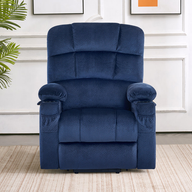 Nihat   Lay Flat Dual Motor Power Recliner Lift Chair with Massage and Heat, Navy Blue 100% Polyester