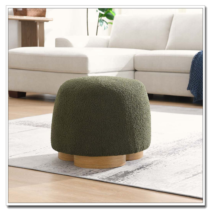 Repose-pieds rembourré en tissu doux entièrement rembourré, Vert olive