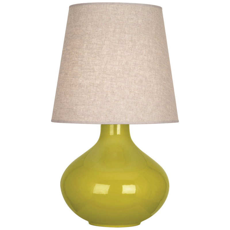 June Ceramic Table Lamp, Citron, Buff Linen