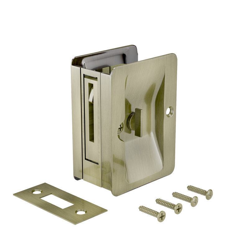 Rectangular Pocket Door Hardware, Antique Brass