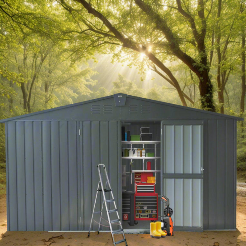 Remise de rangement en métal, H 78,7 po x l 138,11 po x P 154,17 po