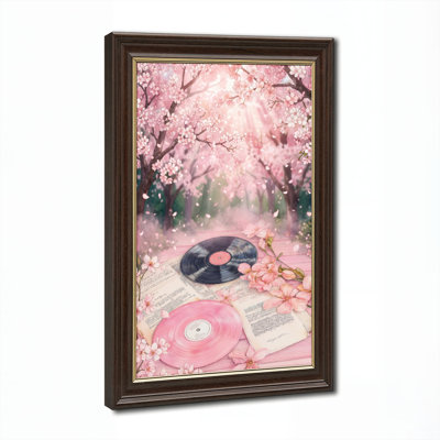 Art mural antique sur toile encadré doré pour le salon, la chambre à coucher, le bureau ou le vestibule - Décoration murale décorative avec fleur de cerisier