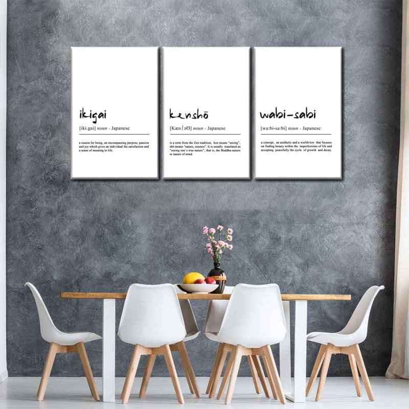 Ensemble de 3 mots zen sur toile, H 30 po x l 62 po x P 1,25 po