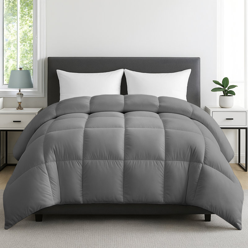 Lux Décor Collection Cozy Elegance Gray Microfiber Comforter, Queen