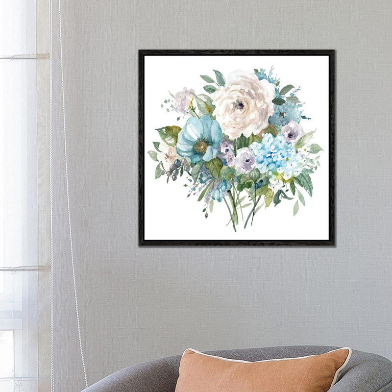 Blue And White Bouquet II by Carol Robinson - Print on Canvas, 66.04 cm H x 66.04 cm W, Black Framed
