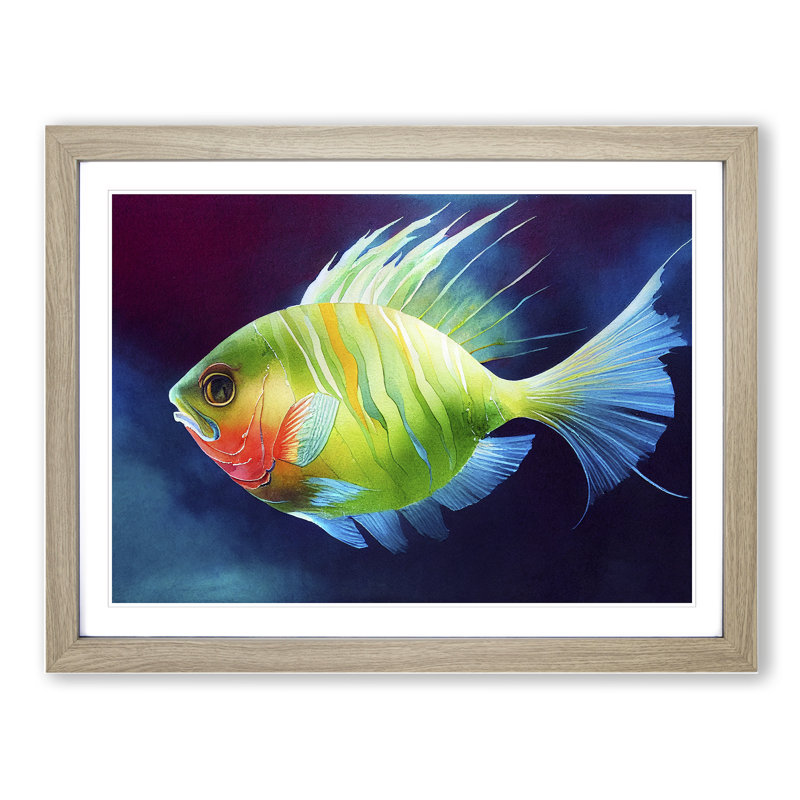 Watercolour Fish Vol.1 1 Piece Single Picture Frame Wall Art, 25cm H x 34cm W x 2cm D, Oak Framed