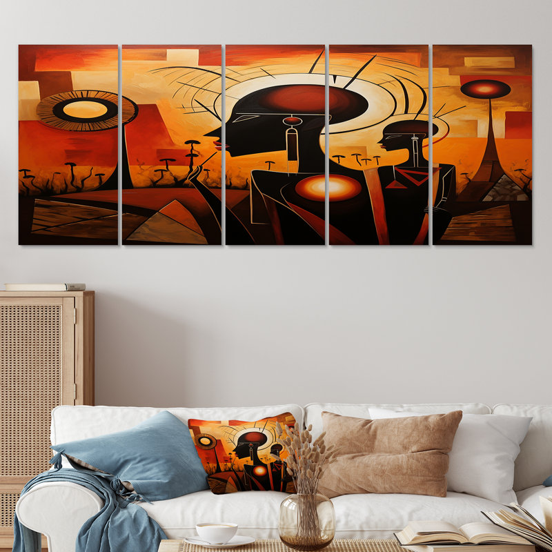 «African Consciousness Urban Memories», art mural africain, décoration murale 5 pièces, H 28 po x l 60 po