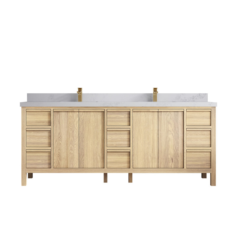 Elizabeth White Oak 84 In. W X 22 In. D Double Sink Bathroom Vanity With 2 In. Quartz, Calacatta Nuvo