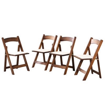 Folding Chair Bundle  4Pcs  - Solid Wood, Walnut Shelf + Beige Cushion Comfortable Seating For Various Occasions 4Pcs Wood Seats Comfortable, , Rooms