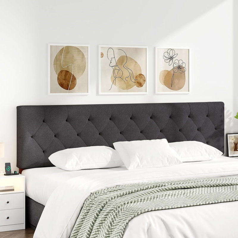 Tête de lit tapissier à hauteur réglable, gris foncé pliable, Gris foncé, Très grand lit