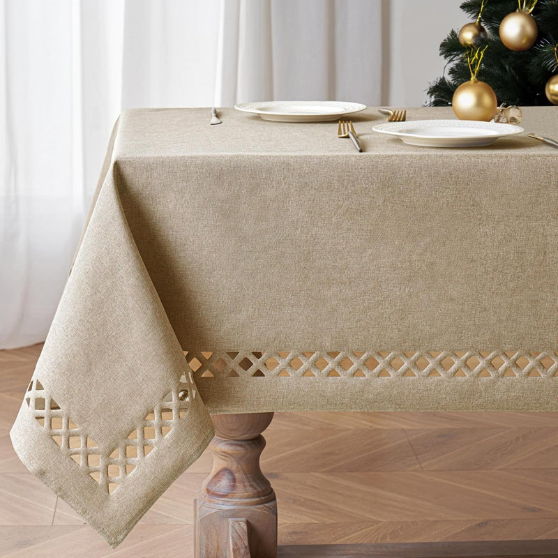 Nappe rectangulaire épaisse en lin de polyester avec découpes décoratives imperméable et résistante aux taches