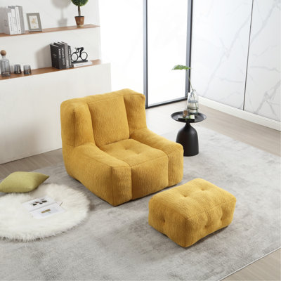 Fauteuil à billes Fluffy, fauteuil à billes confortable pour adultes, fauteuil paresseux super doux avec mousse à mémoire de forme et repose-pieds, fauteuil à billes d'intérieur moderne pour salon, chambre à coucher, appartement