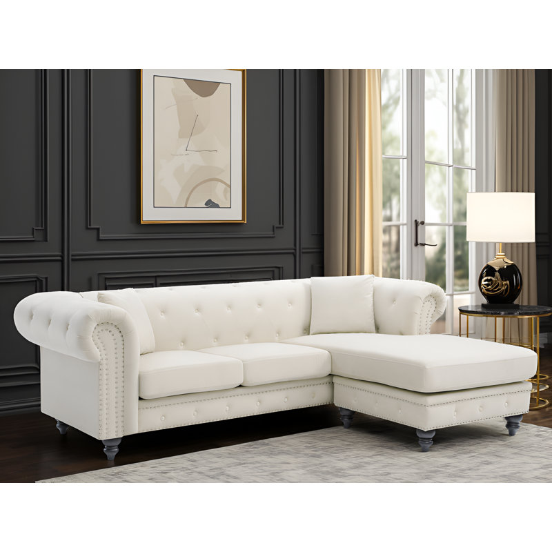 Swansea Velvet Reversible Sectional, Ivory Velvet