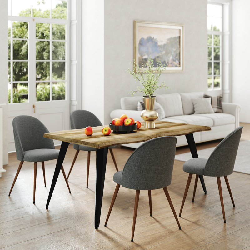 Modern 5-Piece Dining Set With Sculpted Wavy Edge Table For 4–6 People, Walnut, Gray