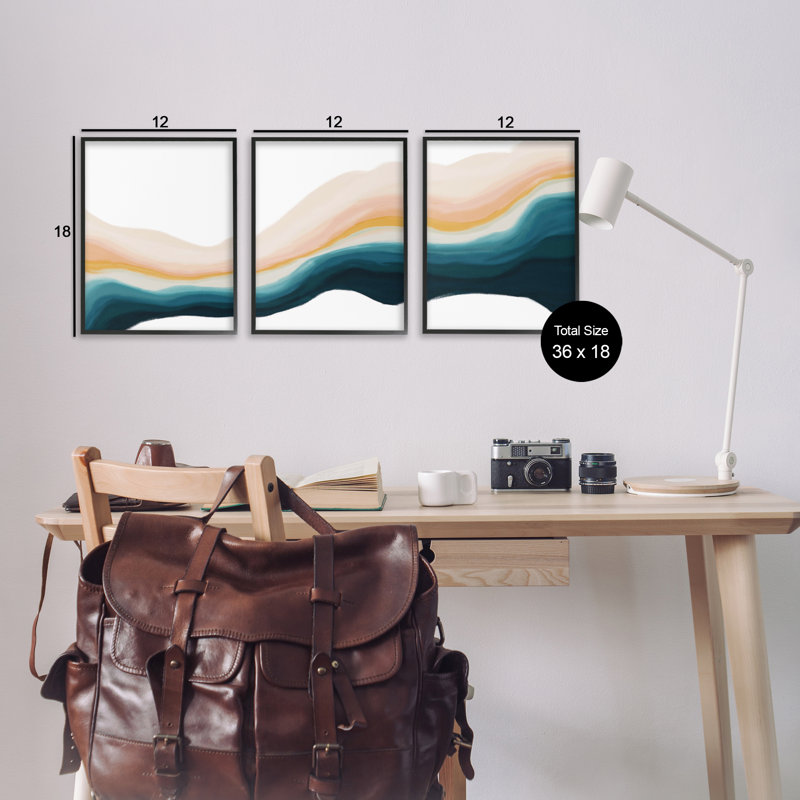  «Fluid Peach Swirl», ensemble de 3 giclées par JJ Design House, LLC., H 18 po x l 12 po, Giclée encadrée noir minuit