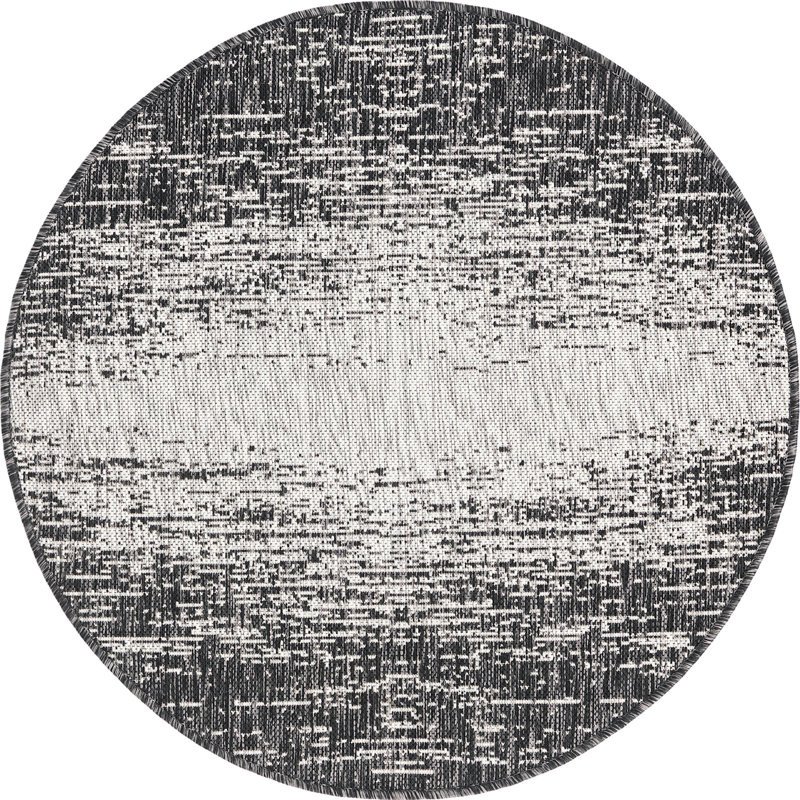 Outdoor Iris Area Rug Char Color, Round 3'3"