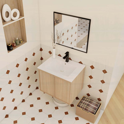 Meuble-lavabo mural avec lavabo, portes à fermeture douce, rangement peu encombrant