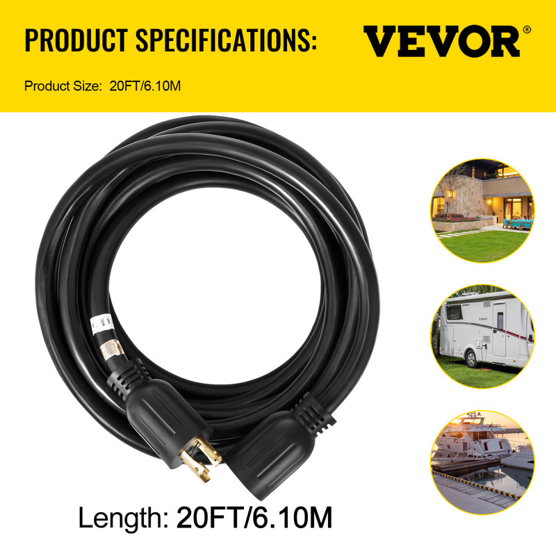 BestWelder Rallonge de générateur 20 pieds de calibre 10 avec rallonge 30 ampères 125V / 250V SJTW Cordon de générateur 4 fils Cordon de générateur 4 fils