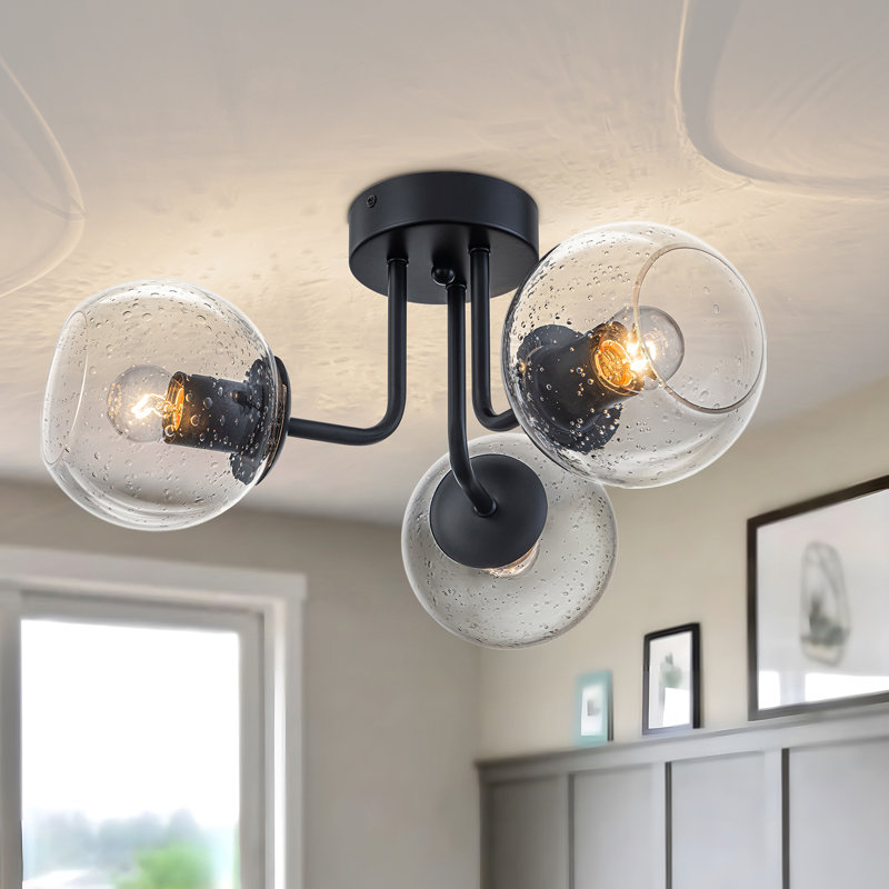 Plafonnier semi-encastré 3 lumières Spoutnik, Noir mat