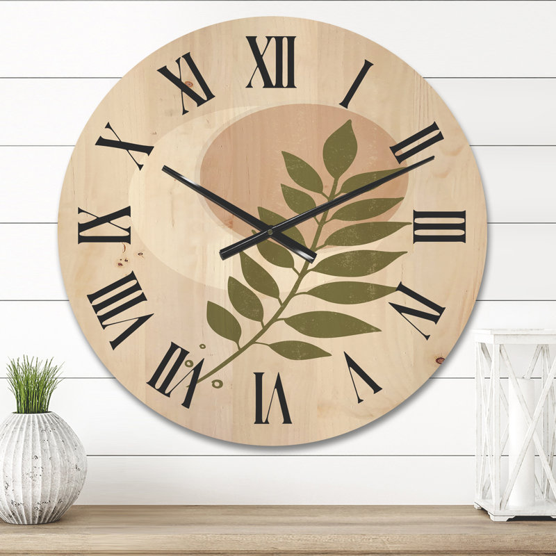Horloge murale abstraite lune géométrique avec feuille IV, Petit