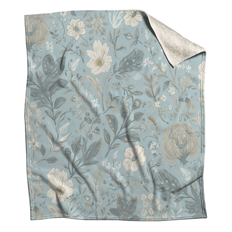 Blue Floral Pattern Blankets, 50in W x 60in H