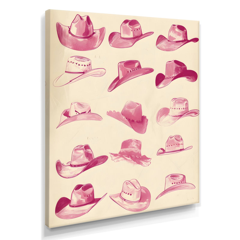 Décoration murale chapeaux de cowboys roses, Toile tendue, H 40 po x l 30 po x P 1,5 po