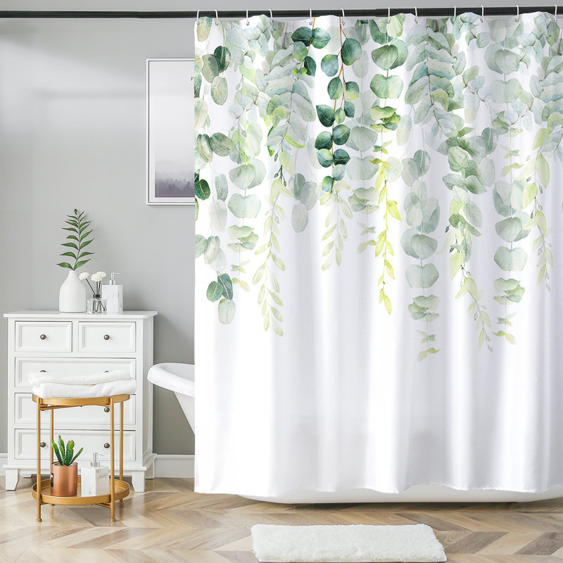 Floral Shower Curtain with Hooks Included, Light Green