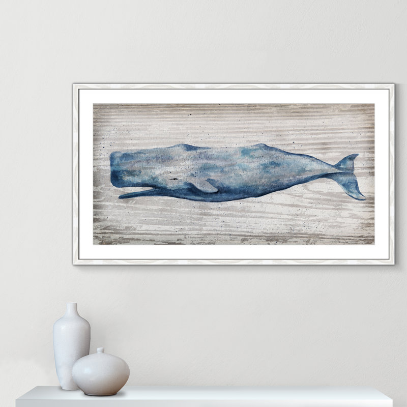 Baleine bleue Brannen - reproduction de cadre photo, H 25,5 po x l 45,5 po, Papier dans un cadre photo, White Slim
