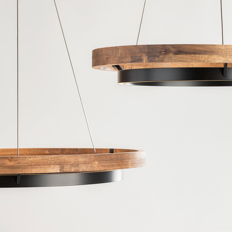 Grace 1 - Light LED Chandelier, Matte Black, Weathered Oak, 3.5" H x 30" W x 30" D