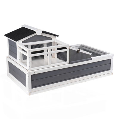 Tortoise Habitat Wooden Tortoise House Indoor/Outdoor 3-Room 44X25.6X24in