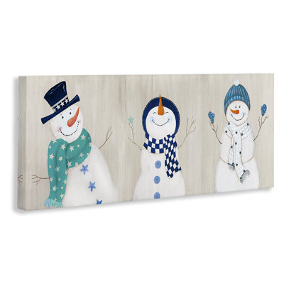 «Happy Snowman Trio», art mural sur toile par Janet Tava
