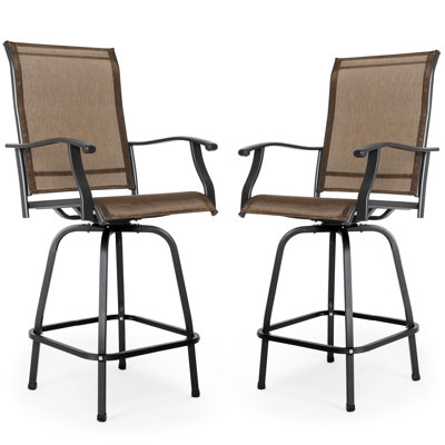 Outdoor Patio 2-piece Swivel Bar Stools, All-weather Textilene, Black by Lark Manor