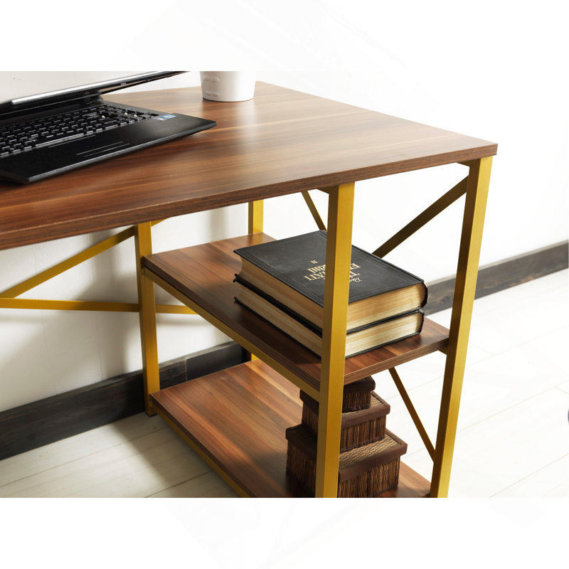 Computer Desk, 28" H x 25" W x 47" D, Walnut/Golden