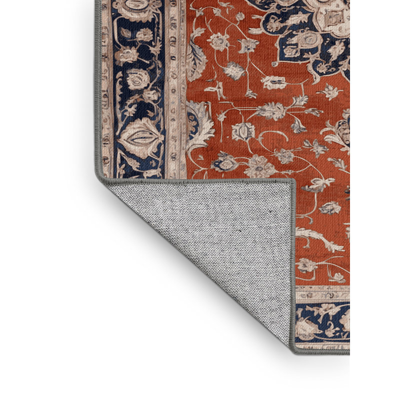 Tapis persan gris lavable à la machine, Rond 7 pi