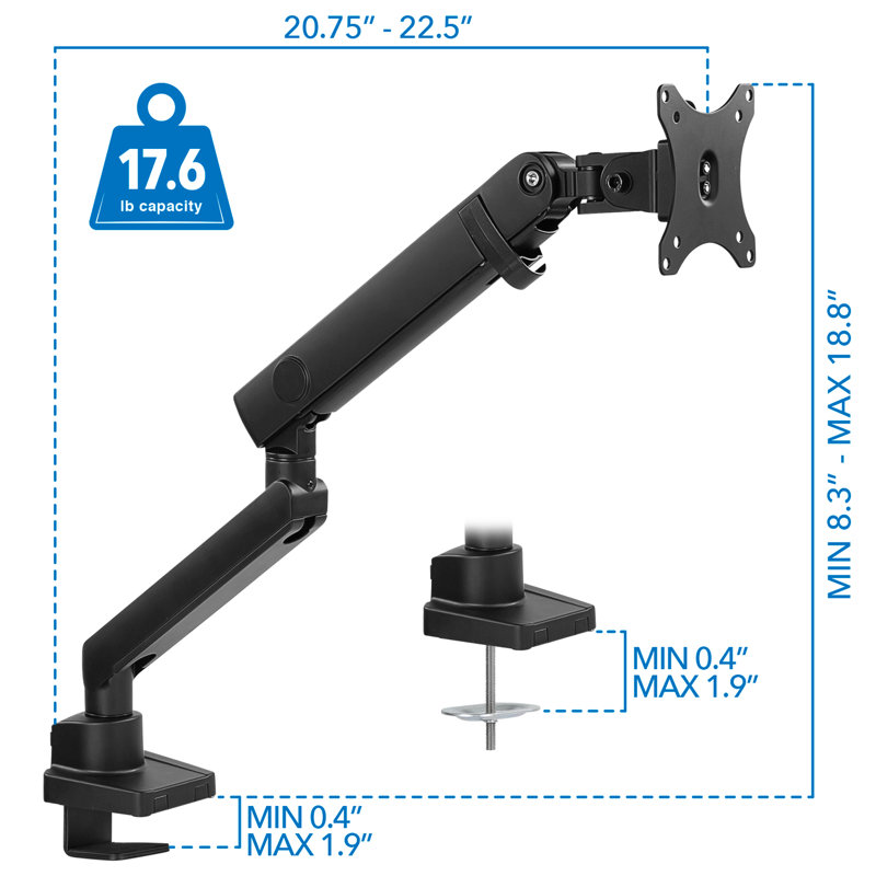 Black Adjustable Aluminum and Steel Monitor Desk Mount