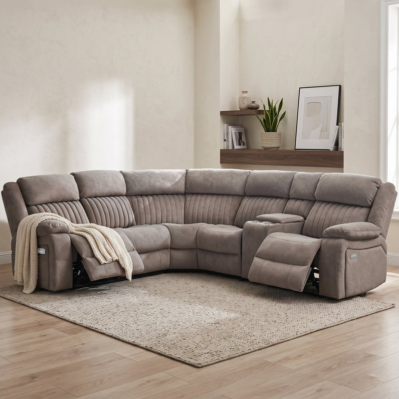 5 Seater Electric Reclining Corner Sectional, Beige