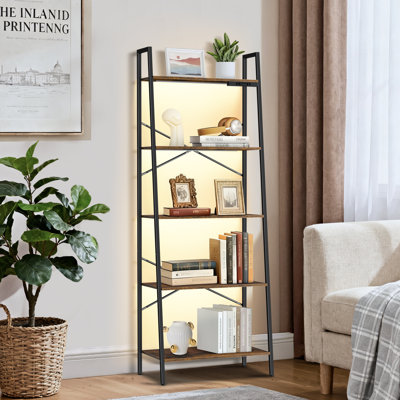 5-Tier Metal Ladder Bookcase with Lighting