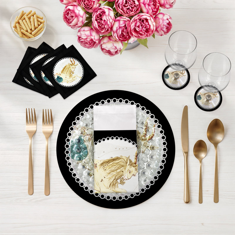 Zodiac Capricorn Cotton Sateen Cocktail Napkins, Black