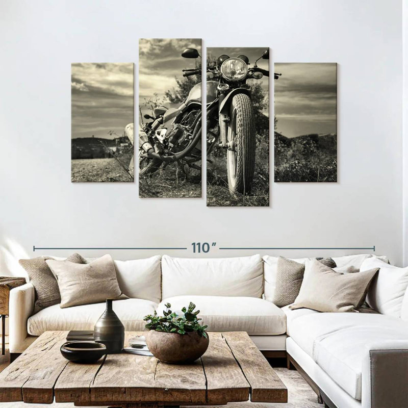 Ensemble de 4 pièces d'extérieur pour moto rétro sur toile, H 54 po x l 84 po x P 1,25 po
