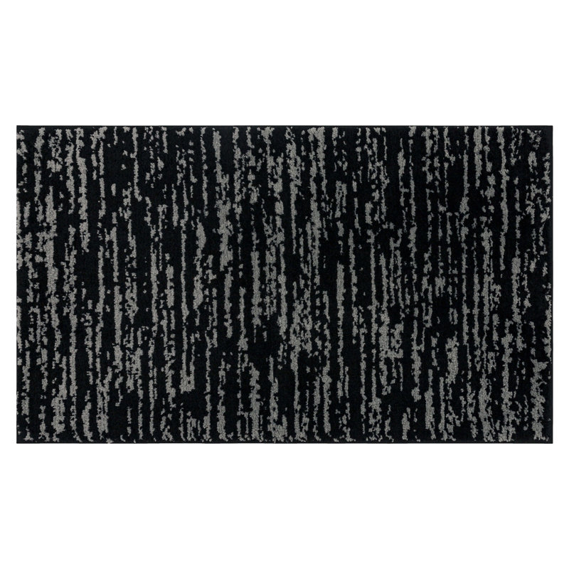 Tapis de bain rayé en polyester lavable en machine, L 17 po x L 24 po, Noir / Étain