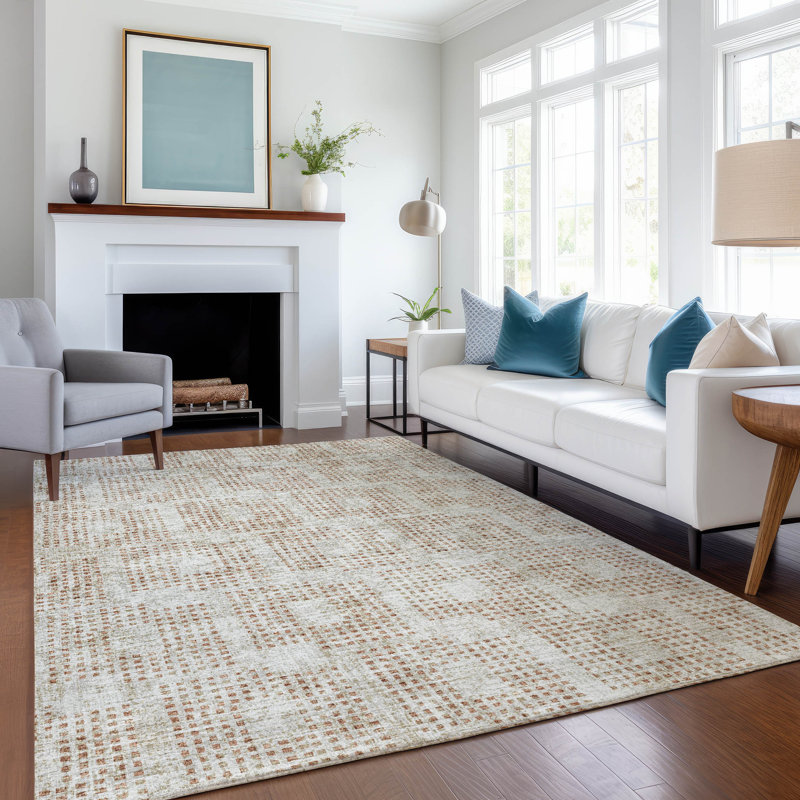 Premium Machine Washable Mayfield AMF33 Geometric Rug, 3' x 5', Spice