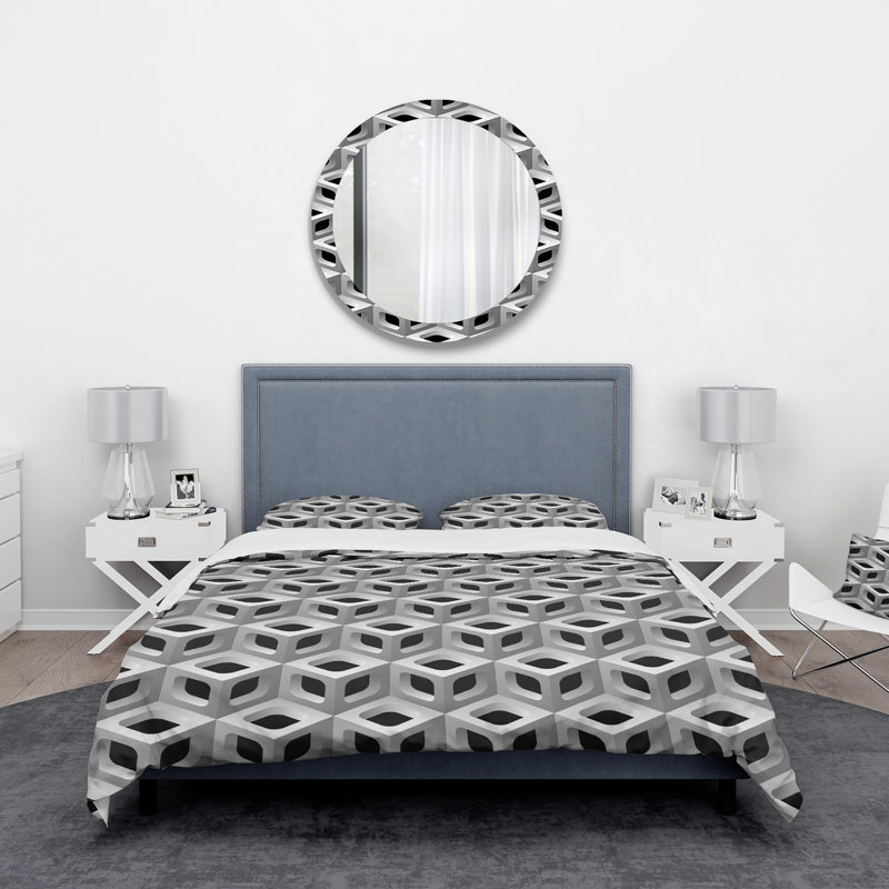  Ensemble de housse de couette moderne et contemporaine en microfibre noire / grise