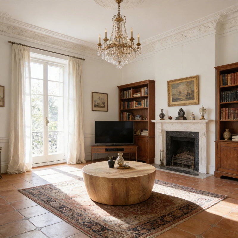 Table ronde 29,53 po en bois aggloméré de haute qualité de couleur naturelle