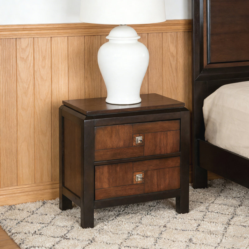 Acacia Walnut 1pc Nightstand Only Transitional Solid wood 2-Drawers Square Chrome Knobs Multitone Unique Nightstand