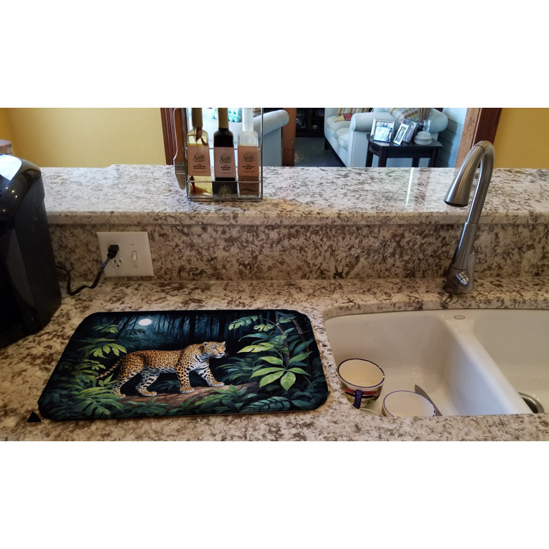 Leopard Nighttime in the Jungle Dish Drying Mat