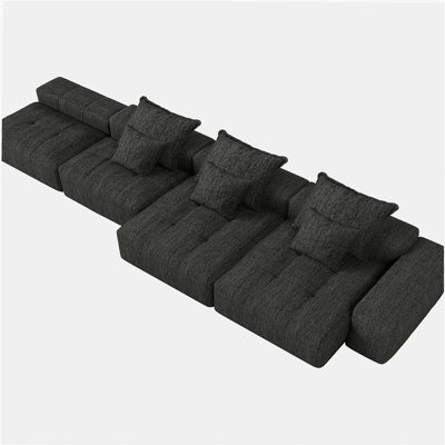 Canapé moderne très grand et modulaire, canapé doux en tissu de chenille lisse, avec 6 coussins décoratifs, 6 ensembles de canapés à patchwork, pas d'assemblage requis, noir
