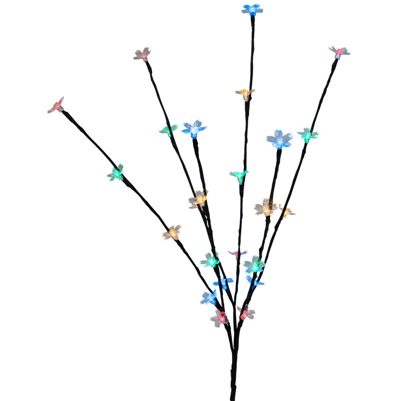 Set Of 3 Led Cherry Blossom Lighted Artificial Tree Branches 2.5' - Multi Coloured, Blue/Yellow