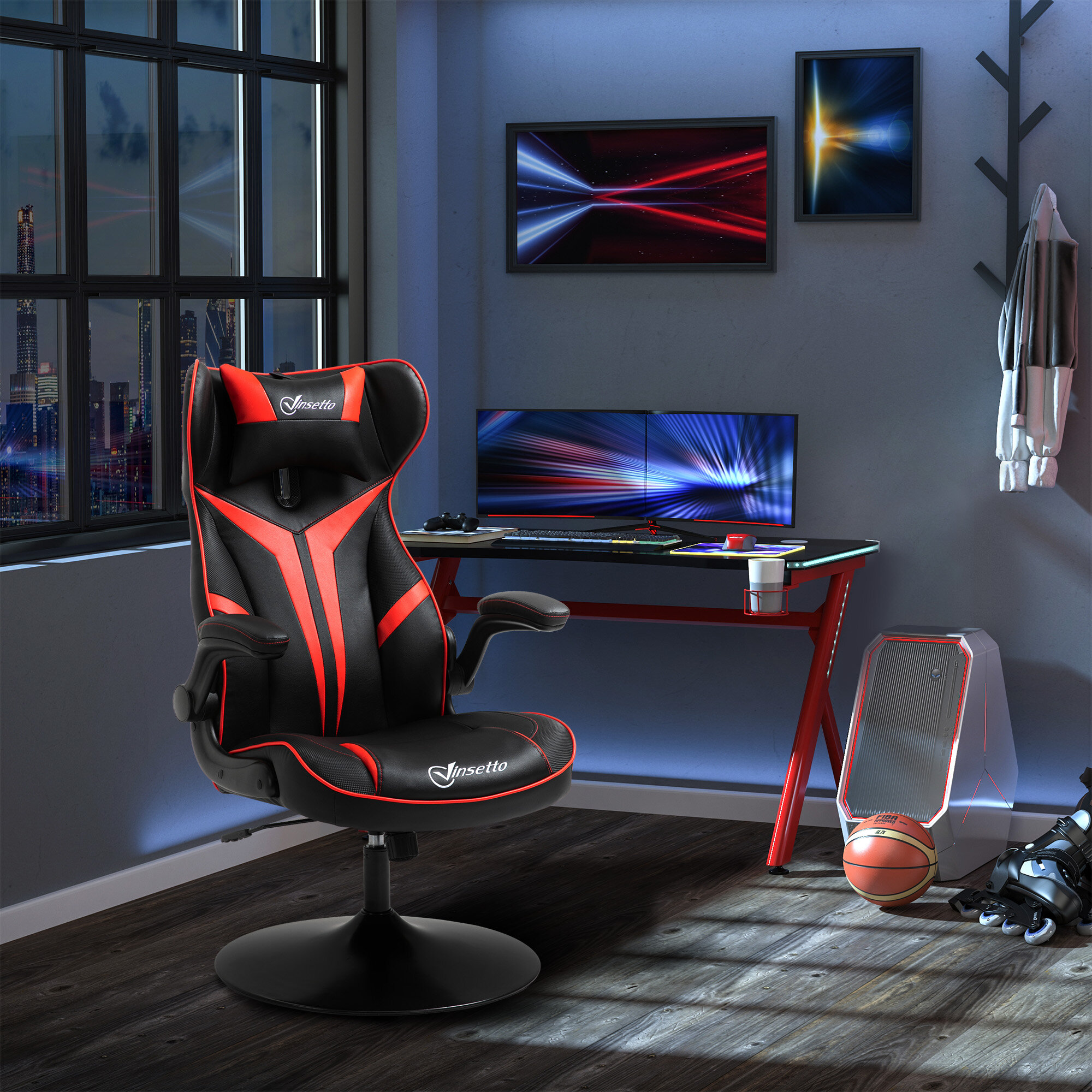 Vinsetto Gaming Stuhl ergonomischer mit Wippfunktion Drehstuhl